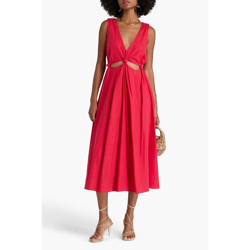 FARM Rio Knotted Cutout Linen-Blend Midi Dress Vacation Resort Size XL NWT